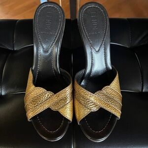 Fendi platform sandal, Brown/Gold, size 36.5